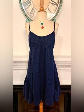 American Eagle Outfitters Navy Blue Polka Dot Spaghetti Strap Dress